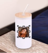 BK Gift Fotoğraflı Beyaz Renk Pipetli Buzlu Cam Bardak 600ml - 2, Arkadaşa Hediye, Doğum Günü Hediyesi