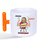 Asosyal Değilim İnsan Sevmiyorum Baskılı Turuncu Kulplu T Kupa