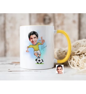 Bk Gift Kişiye Özel Futbolcu Karikatürlü Sarı Kupa Bardak-10, Sevgiliye Hediye, Arkadaşa Hediye