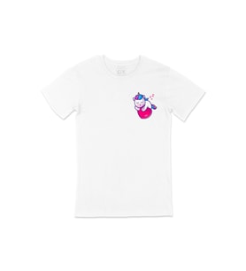 Uykucu Unicorn Cep Logo Tasarımlı Beyaz Tişört
