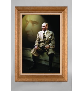 EV İŞYERİ OFİS İÇİN ALTIN ÇERÇEVELİ PASPARTULU ATATÜRK TABLO S434