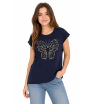 KADIN KELEBEK DESENLİ KISA KOLLU T-SHIRT Y26-30502-Lacivert