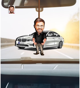 Kişiye Özel Karikatürlü Bmw Araba Temalı Ahşap Dikiz Ayna Süsü