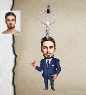 Kişiye Özel Patron Karikatürlü  Ahşap Anahtarlık Bay-19-Eco
