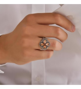 925 Ayar Gümüş Damla Taşlı Turuncu Topaz İşlemeli Yüzük