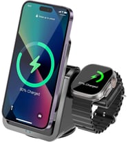 Lexroo 3-in-1 Kablosuz Şarj Standı, Telefon Saat, Ayarlanabilir Açılı, LED Işıklı