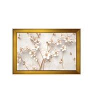 Soyut Beyaz Çiçekler Motifli Kanvas Tablo 50 x 70 cm Gold Çerçeve
