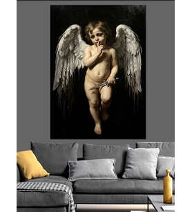 Kanatlı Küçük Aşk Meleği Cupid Dekoratif Kanvas - Mdf Ahşap Tablo