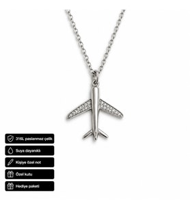 Uçak Figürlü 316L Paslanmaz Çelik Kolye Hediye Unisex Gümüş Renk