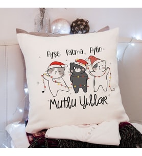 Wee Bears & Yılbaşı & Mutlu Yıllar Tasarımlı Yastık Kişiye Özel