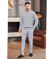 Mecit 2757 Erkek Mavi Büyük Beden Uzun Kollu Pijama Takımı
