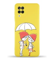 Samsung Galaxy M12 Uyumlu Lansman Kılıf Aşk Tasarımlı İçi Kadife Kapak-Sarı (Şeffaf)