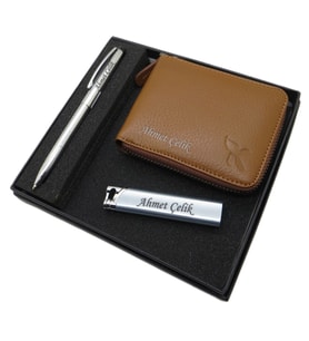 Signator D250 Kişiye Özel Set - Deri Cüzdan + Çakmak + Kalem Seti  İsme Özel Hediyelik Set (Karışık)