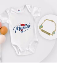 BK Kids Kişiye Özel Maşallah Tasarımlı Beyaz Bebek Body Zıbın ve Erkek Bebek Künyesi Hediye Seti-3