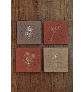 Doğal Taş Bardak Altlığı 4'lü Set - Renkli Çiçek Desenler - Stone Coasters