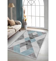 Turkuaz Geometrik Kaymaz Tabanlı Dekoratif Halı DD005 - 100 x 160 cm