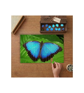 Mavi Güzel Kelebek Tasarımı 240 parça Ahşap Puzzle Ahşap Kutuda MP03038