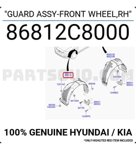 Hyundai  İ20   2015-2018; Ön Çamurluk Davlumbazı Sağ Oem No: (86812-C8000)