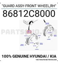 Hyundai  İ20   2015-2018; Ön Çamurluk Davlumbazı Sağ Oem No: (86812-C8000)