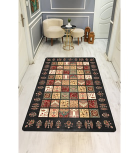 Etnik Desenli Dijital Baskı Kaymaz Taban Halı H0997