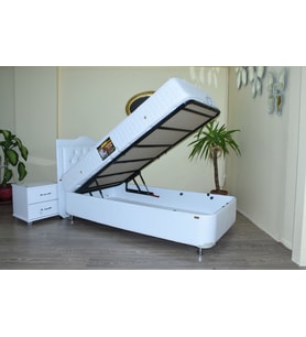 Baza Yatak Başlık 17497 Suni Deri Beyaz Renk Çelik Kasa Full Ort Yatak 100*200