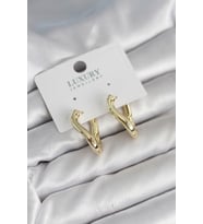 Gold Renk Eğik Halka Model Pirinç Kadın Küpe - Tj-Bkp11312