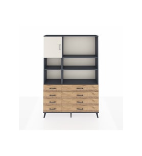 Arges Dolap 7 Raflı 8 Çekmeceli Tek Kapaklı  132x30x195 Antrasit-Aytaşı/Çam
