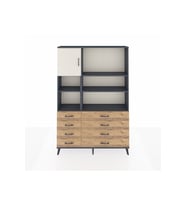 Arges Dolap 7 Raflı 8 Çekmeceli Tek Kapaklı  132x30x195 Antrasit-Aytaşı/Çam