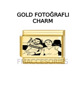 İtalyan Çelik Bileklik Charmı Gold Renk Fotoğraf Baskılı Charm İstediğiniz Fotoğraf Baskısı Yapılır
