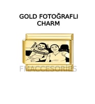 İtalyan Çelik Bileklik Charmı Gold Renk Fotoğraf Baskılı Charm İstediğiniz Fotoğraf Baskısı Yapılır