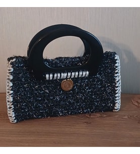 El Yapımı Kemik Saplı Siyah Simli Clutch Çanta