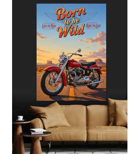 Vintage Motosiklet Kırmızı Işık Dekoratif Kanvas - Mdf Ahşap Tablo