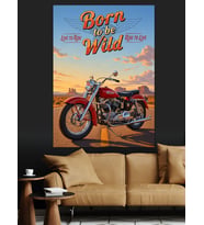 Vintage Motosiklet Kırmızı Işık Dekoratif Kanvas - Mdf Ahşap Tablo