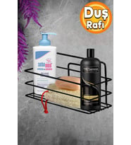 Banyo Duş Rafı Şampuanlık Köşelik Kare Siyah Tek Katlı