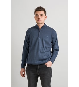 Regular Fit Yarım Balıkçı Fermuarlı Akrilik Viskon Karışımlı Erkek Triko Kazak  (İndigo)