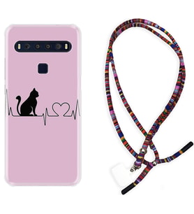 TCL 10L 10 Plus 10SE 20E 20SE 30 L7 Kılıf Boyun Asklı Rasta Silikon Pink Cat Heart 1303
