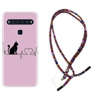 TCL 10L 10 Plus 10SE 20E 20SE 30 L7 Kılıf Boyun Asklı Rasta Silikon Pink Cat Heart 1303