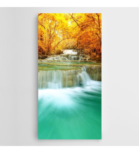 Şelale Sarı Ağaçlar Panoramik Kanvas Tablo