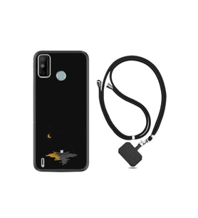 Tecno Spark 6 Go Kılıf Silikon Desen Boyun Askılı Ay Ve Kedi 1683