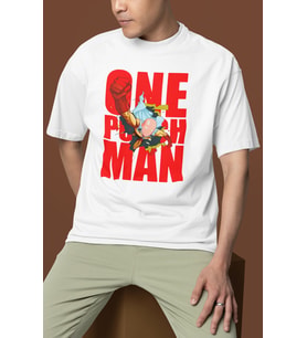 Tasarım One Punch Man Baskılı Unisex Oversize Anime Dizi Karakter Tişört