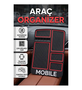 Çok Bölmeli Araç İçi Organizer Mat Kaydırmaz Silikon Telefon Tutuculu Düzenleyici