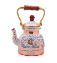 1,3 Litre El Işlemeli Nostaljik Tekli Kalaylı Bakır Demlik, Çaydanlık, Su Isıtıcısı (Beyaz)