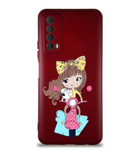 Huawei Y7A Soft Premier Kapak Vespagirl Tasarımlı Silikon Kılıf - Mürdüm (Şeffaf)