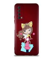 Huawei Y7A Soft Premier Kapak Vespagirl Tasarımlı Silikon Kılıf - Mürdüm (Şeffaf)