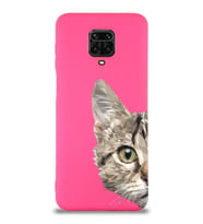 Xiaomi Redmi Note 9s Uyumlu Lansman Kılıf Catface Tasarımlı İçi Kadife Kapak-Neon Pembe (Şeffaf)