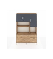 Arges Dolap 8 Raflı 5 Çekmeceli 3 Kapaklı 132x30x195 Çam-Antrasit/Çam