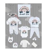 İsme Özel 10'lu Pamuklu Erkek Bebek Hastane Çıkışı Seti_MT_181-10 (Krem)