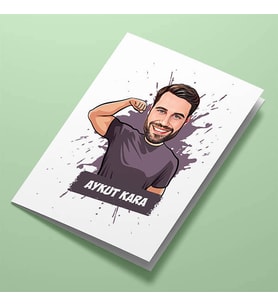 Kişiye Özel Pazulu Güçlü Erkek Karikatürlü Tebrik Kartı