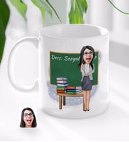 BK Gift Kişiye Özel Kadın Sosyal Bilgiler Öğretmeni Karikatürlü Beyaz Kupa Bardak-1