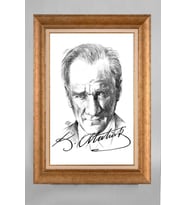 Altın Varaklı Çerçeveli Paspartulu Atatürk Tablo a18 (Gold)